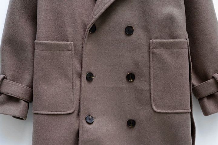 Icecream12 - Manteau long simple boutonnage uni avec ceinture