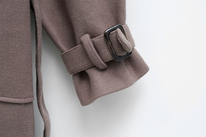 Icecream12 - Manteau long simple boutonnage uni avec ceinture