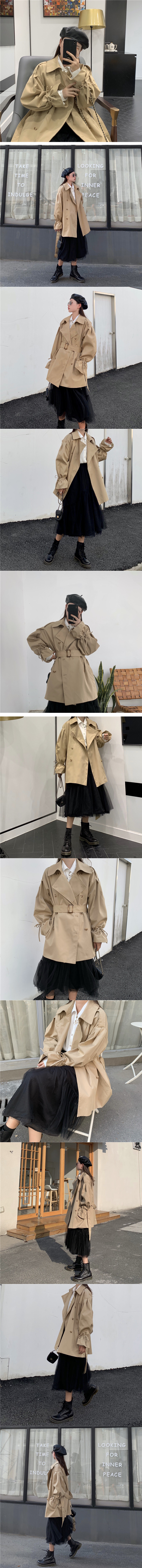 Rosy.B - Tie-Sleeve Trench Coat with Belt
