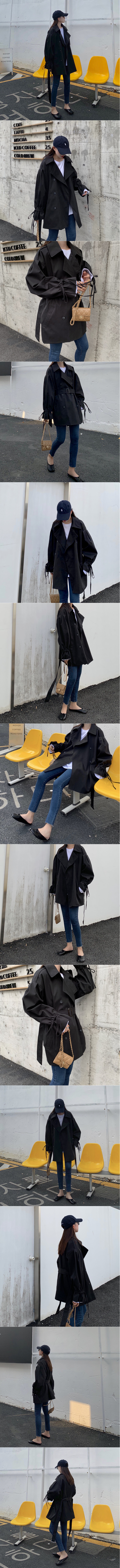 Rosy.B - Tie-Sleeve Trench Coat with Belt