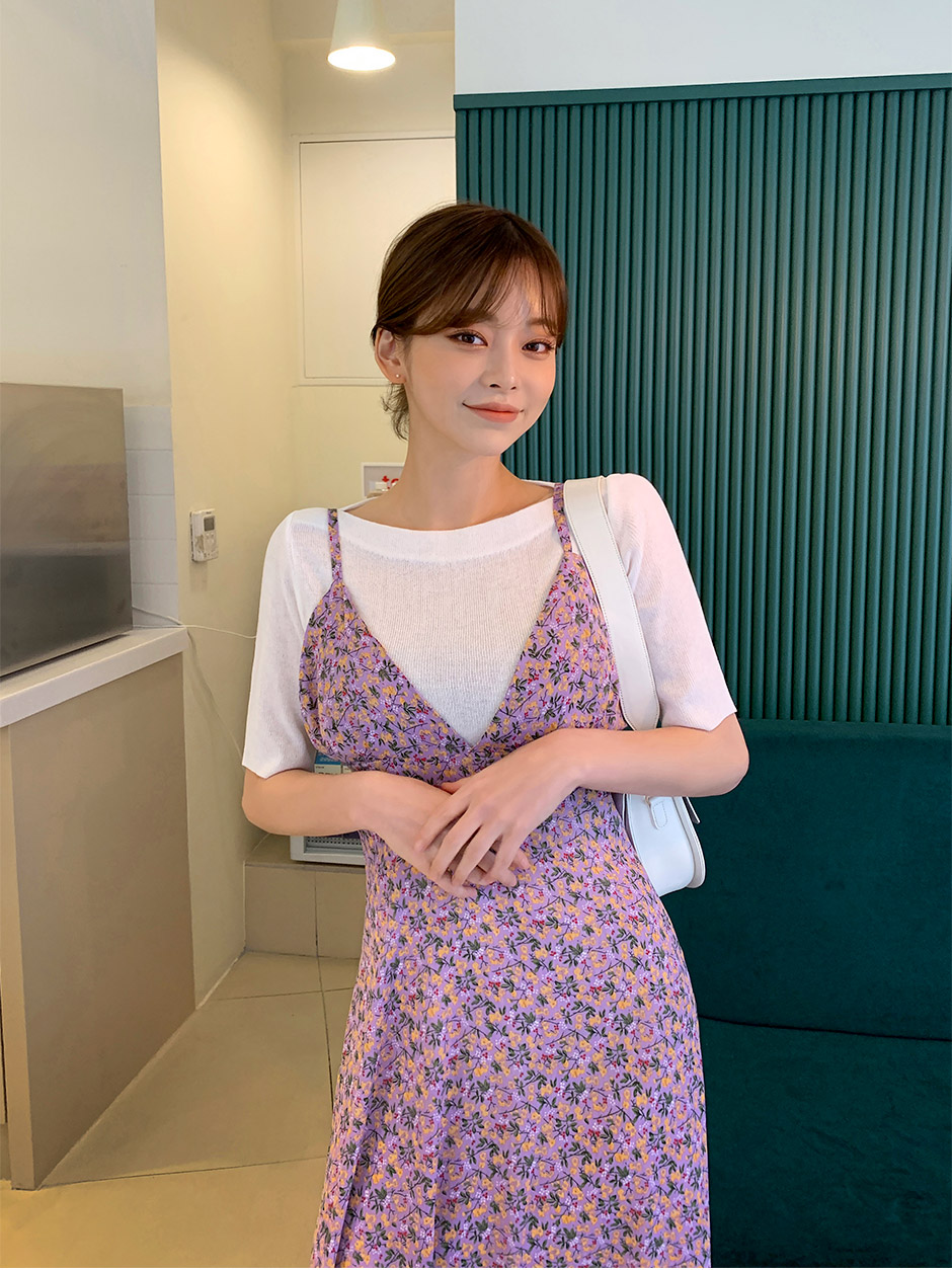 chuu - Elbow-Sleeve Boat-Neck Plain Knit Top