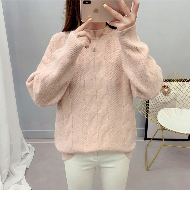 MsBlossom - Pull en tricot tressé à col roulé