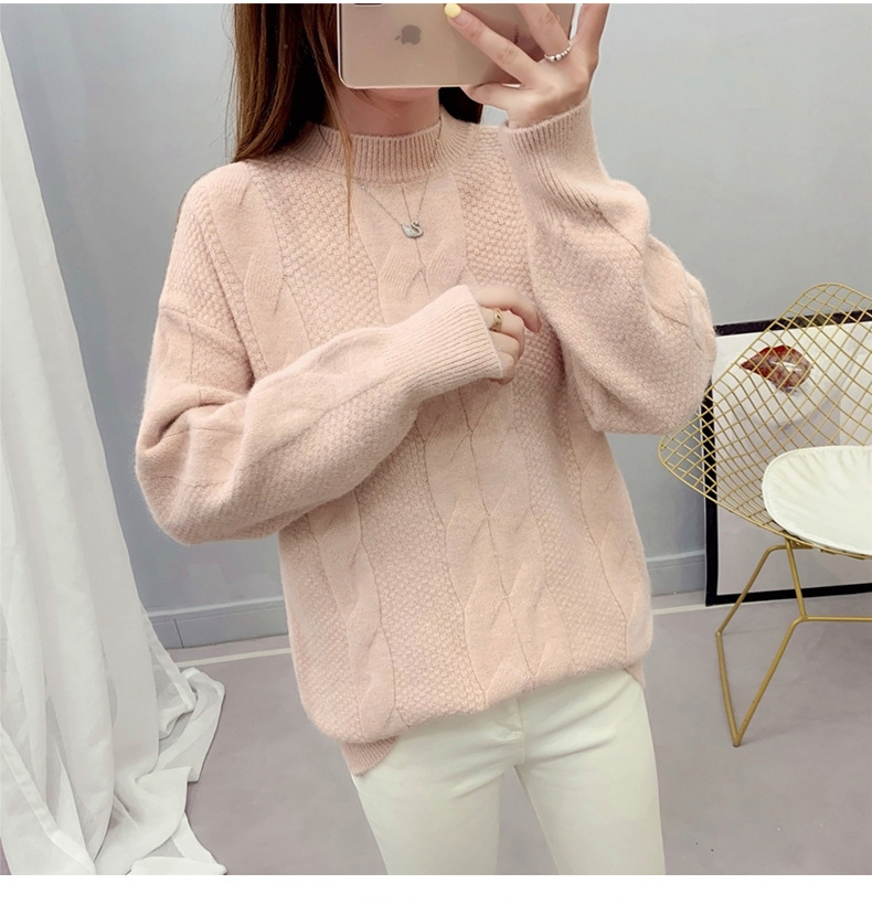 MsBlossom - Pull en tricot tressé à col roulé