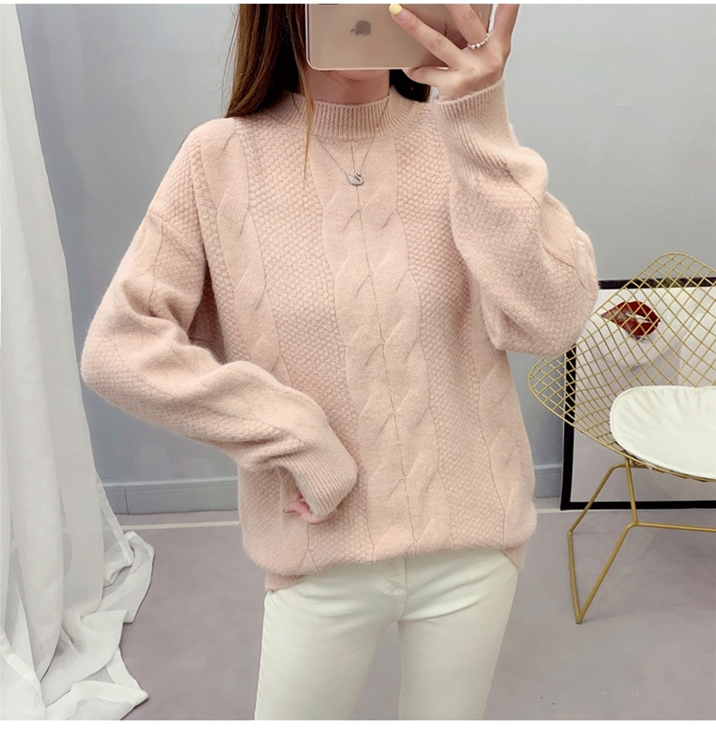 MsBlossom - Pull en tricot tressé à col roulé