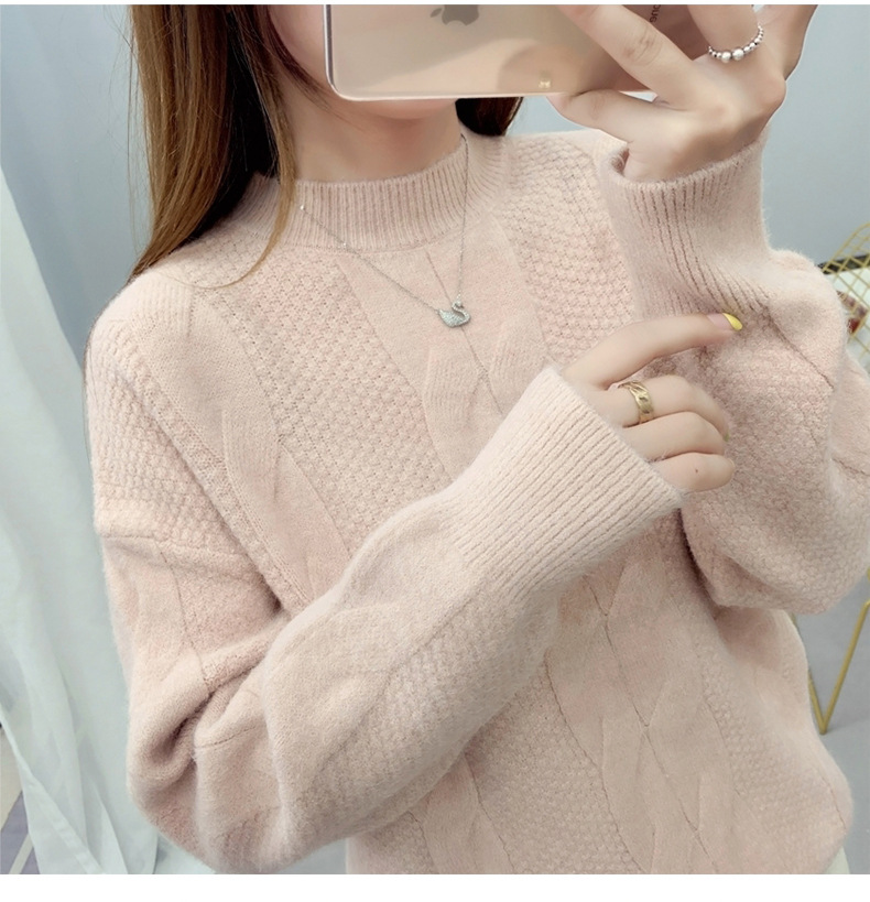 MsBlossom - Pull en tricot tressé à col roulé