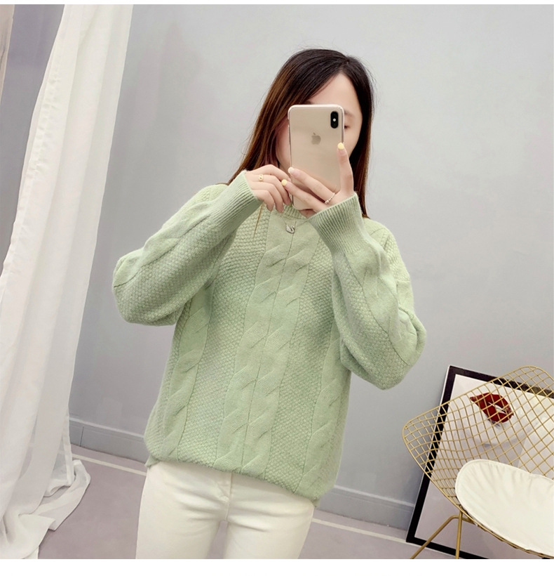 MsBlossom - Pull en tricot tressé à col roulé