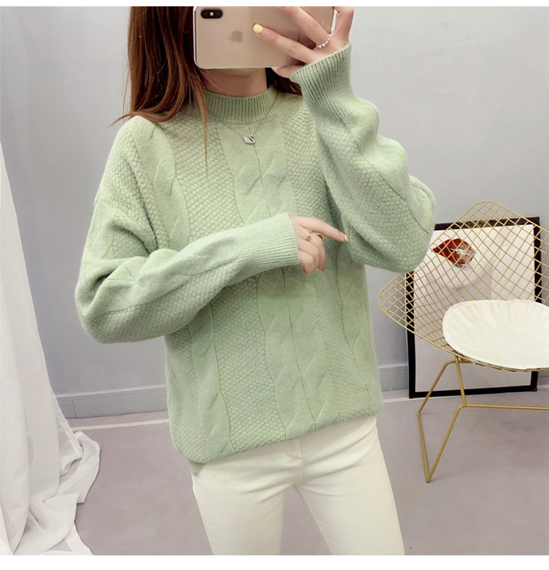 MsBlossom - Pull en tricot tressé à col roulé