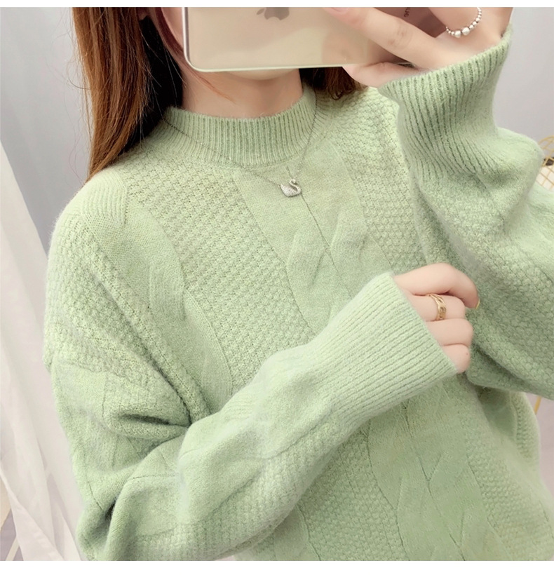MsBlossom - Pull en tricot tressé à col roulé