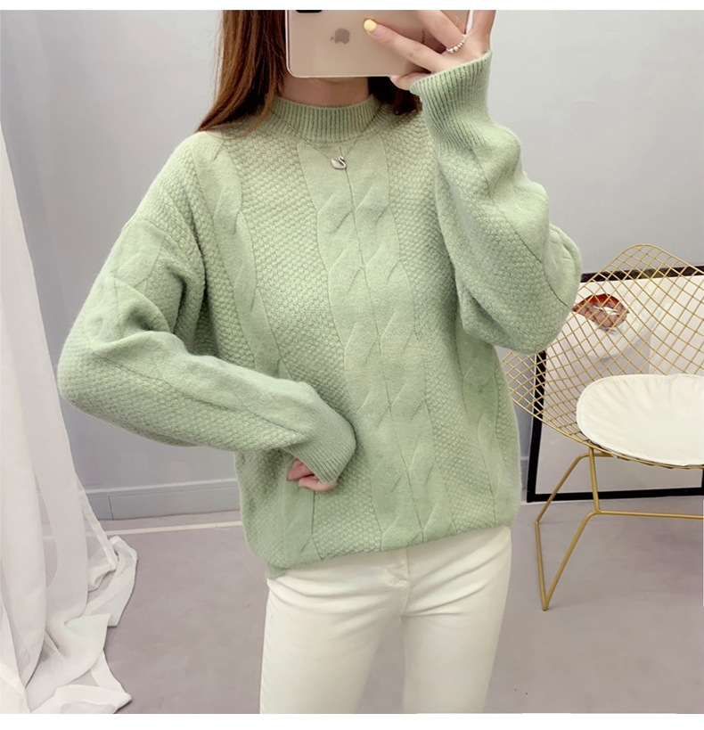 MsBlossom - Pull en tricot tressé à col roulé
