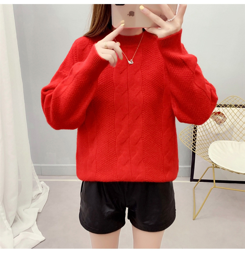 MsBlossom - Pull en tricot tressé à col roulé