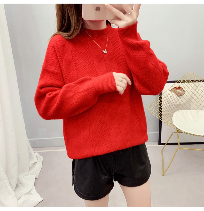 MsBlossom - Pull en tricot tressé à col roulé
