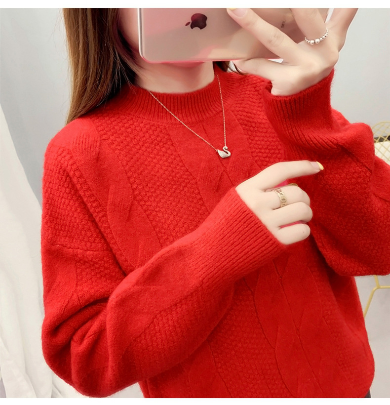 MsBlossom - Pull en tricot tressé à col roulé