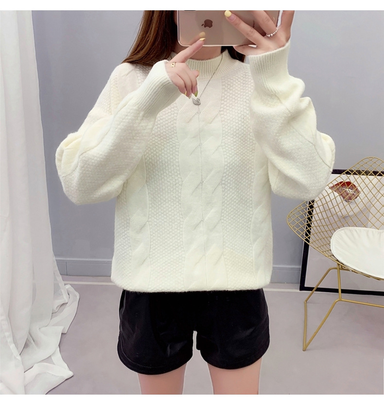 MsBlossom - Pull en tricot tressé à col roulé