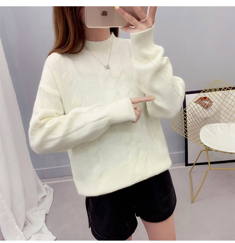 MsBlossom - Pull en tricot tressé à col roulé