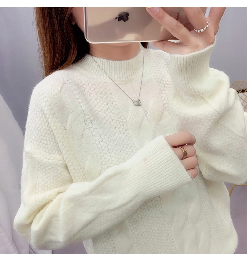 MsBlossom - Pull en tricot tressé à col roulé