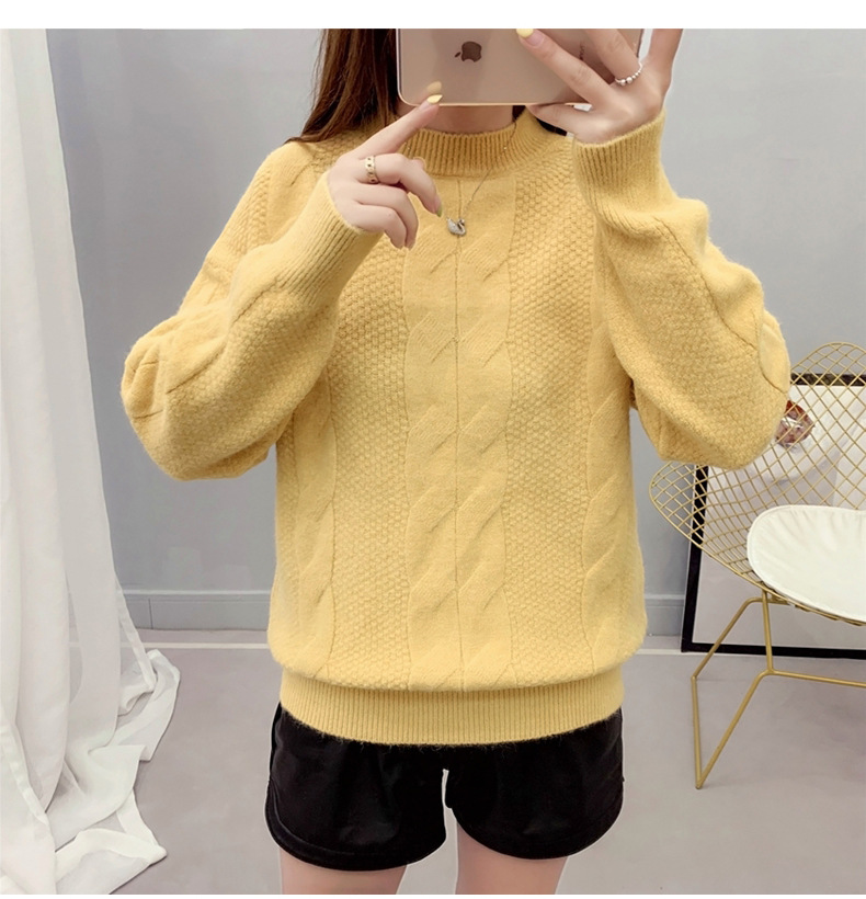 MsBlossom - Pull en tricot tressé à col roulé