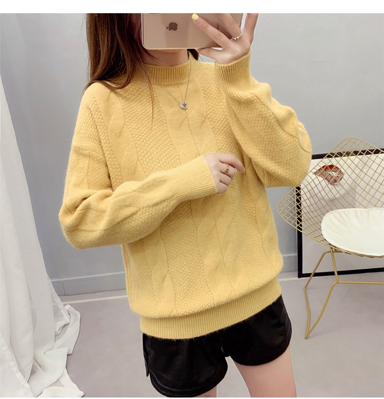 MsBlossom - Pull en tricot tressé à col roulé