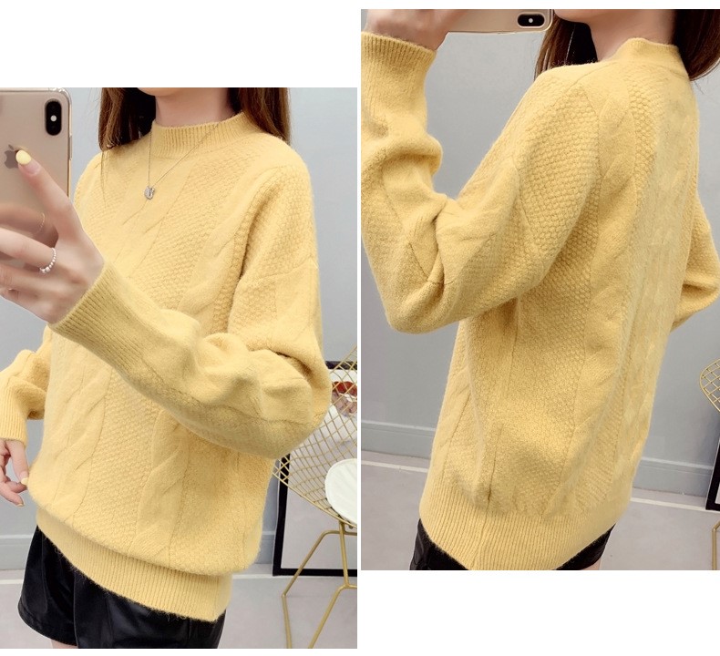 MsBlossom - Pull en tricot tressé à col roulé