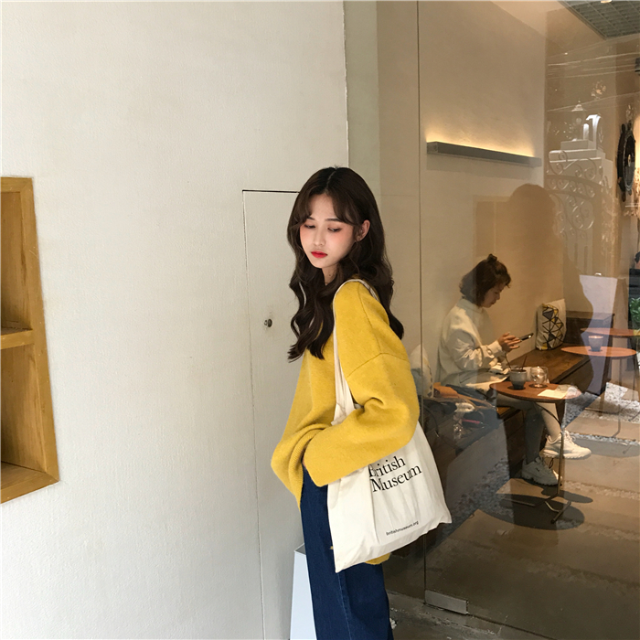 PinkGirl - Dropped Shoulder Oversized Plain Knit Sweater
