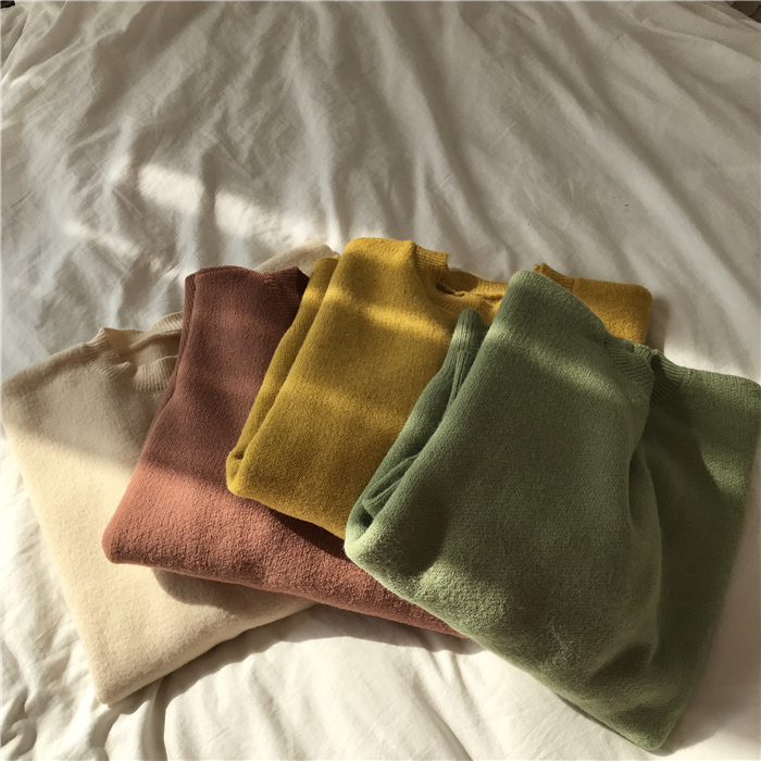 PinkGirl - Dropped Shoulder Oversized Plain Knit Sweater