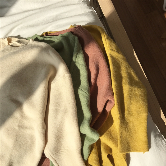 PinkGirl - Dropped Shoulder Oversized Plain Knit Sweater