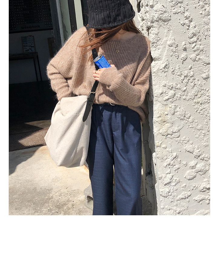 Rosy.B - Round-Neck Plain Ribbed Knit Sweater