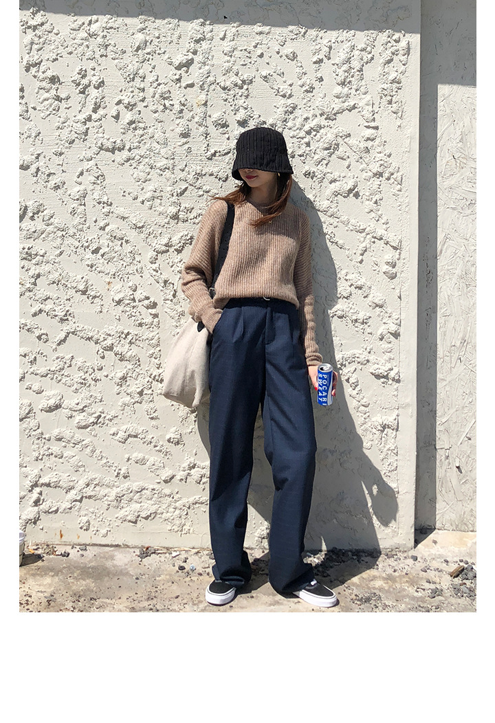 Rosy.B - Round-Neck Plain Ribbed Knit Sweater