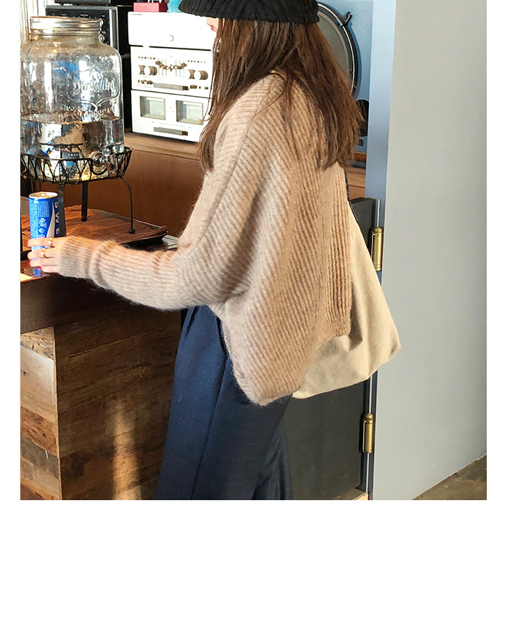 Rosy.B - Round-Neck Plain Ribbed Knit Sweater