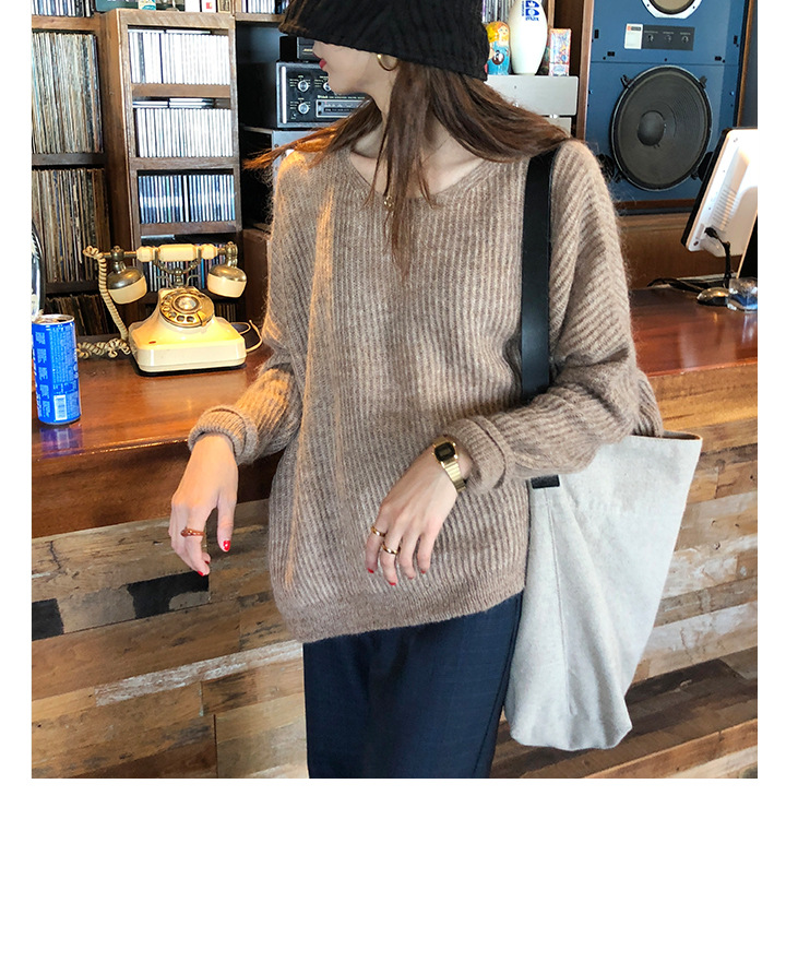 Rosy.B - Round-Neck Plain Ribbed Knit Sweater