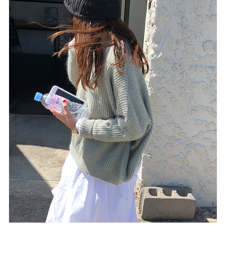 Rosy.B - Round-Neck Plain Ribbed Knit Sweater