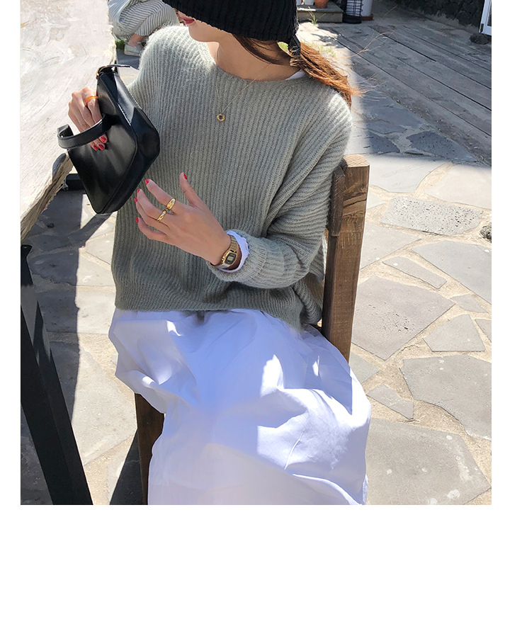 Rosy.B - Round-Neck Plain Ribbed Knit Sweater