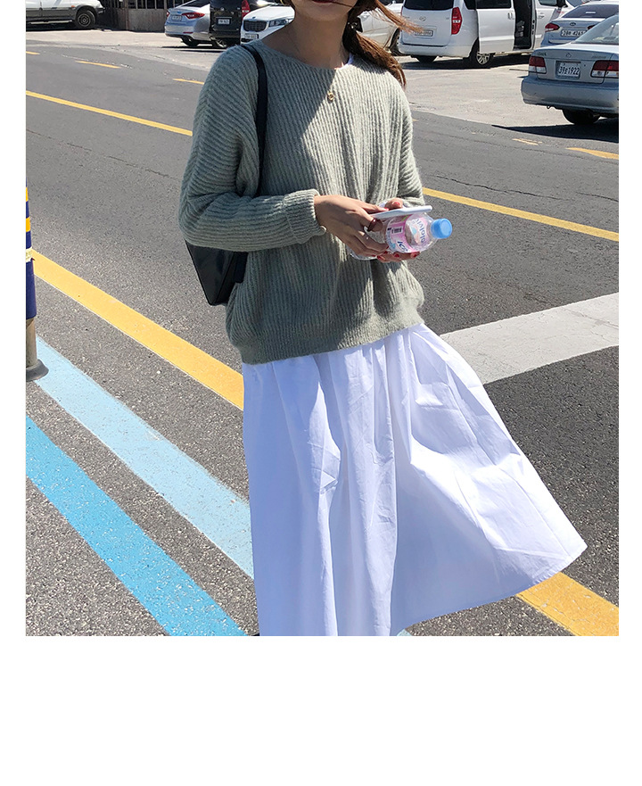 Rosy.B - Round-Neck Plain Ribbed Knit Sweater