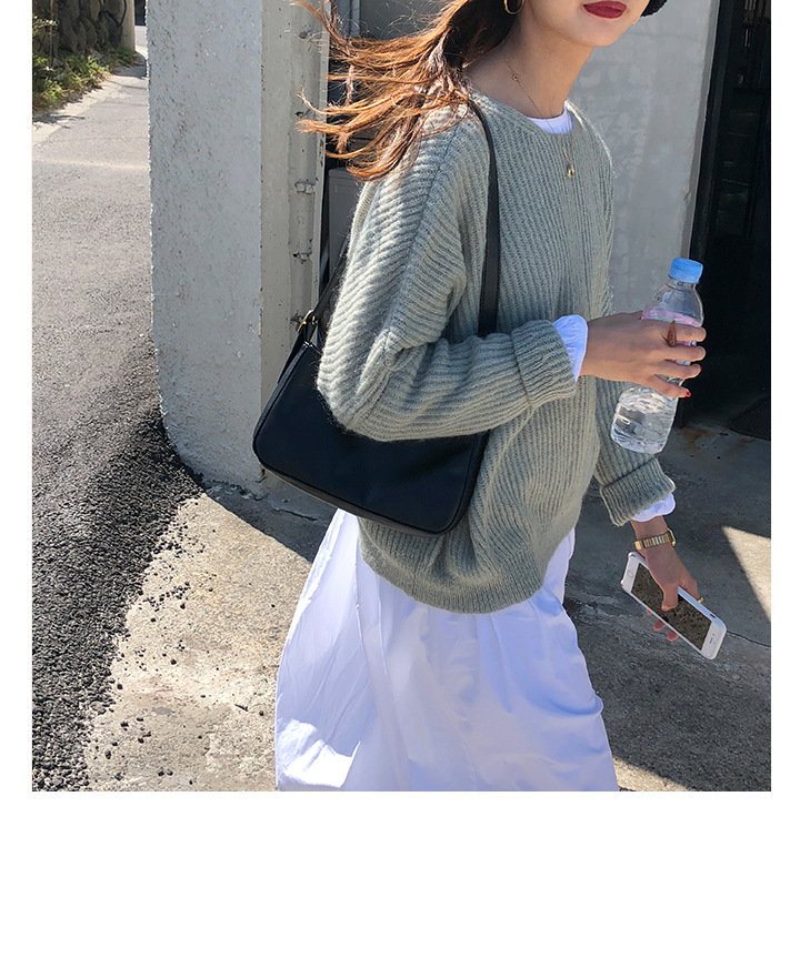 Rosy.B - Round-Neck Plain Ribbed Knit Sweater