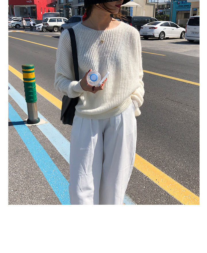 Rosy.B - Round-Neck Plain Ribbed Knit Sweater