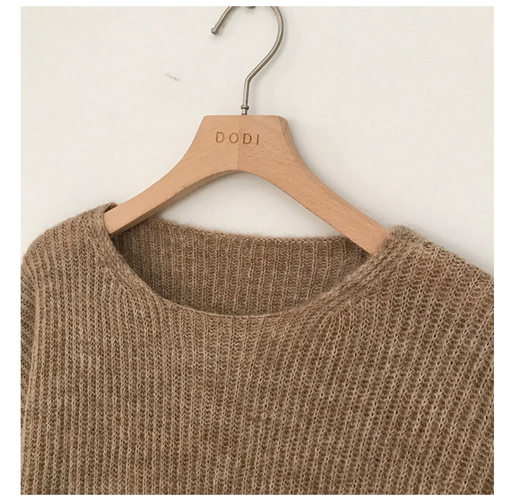 Rosy.B - Round-Neck Plain Ribbed Knit Sweater