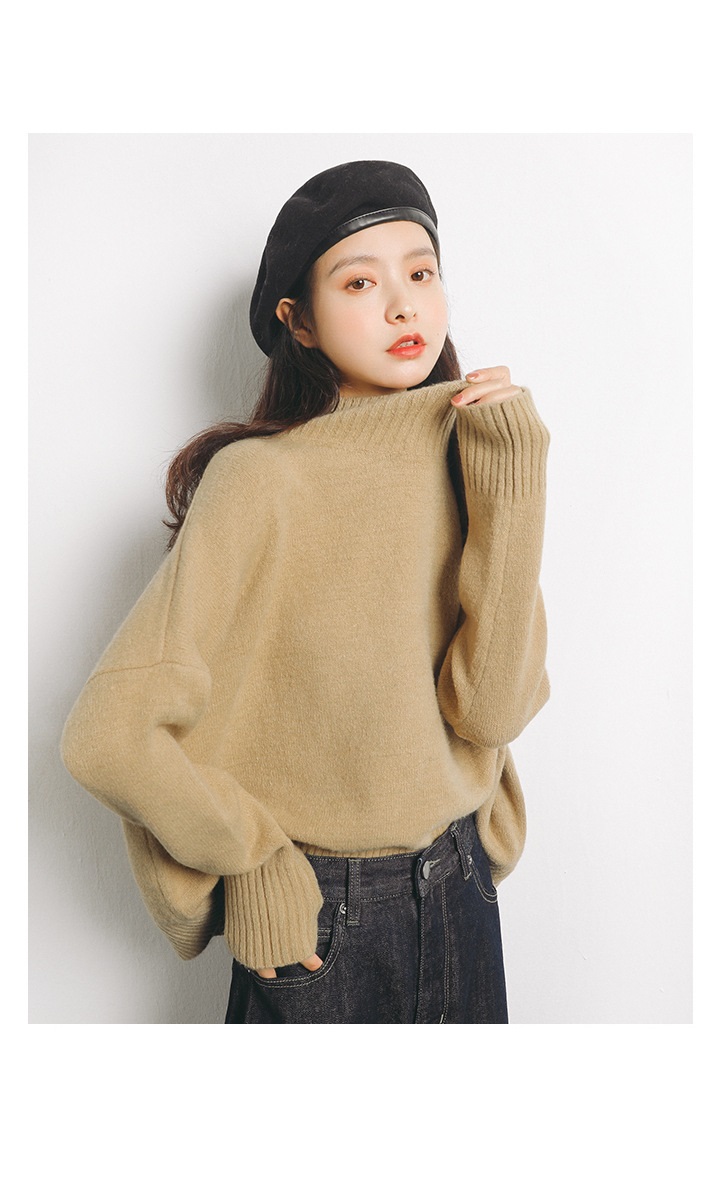Rosy.B - Dropped Shoulder High-Neck Knit Sweater