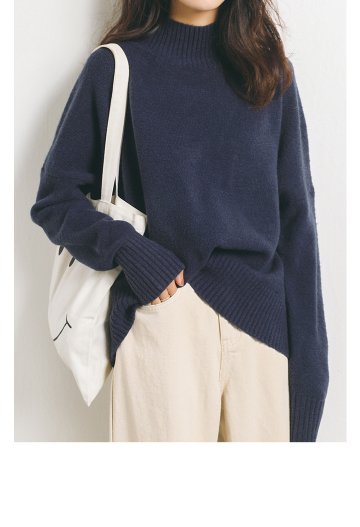 Rosy.B - Dropped Shoulder High-Neck Knit Sweater