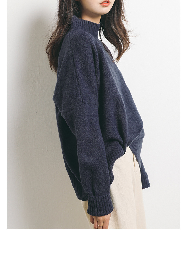Rosy.B - Dropped Shoulder High-Neck Knit Sweater