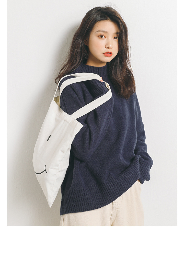 Rosy.B - Dropped Shoulder High-Neck Knit Sweater