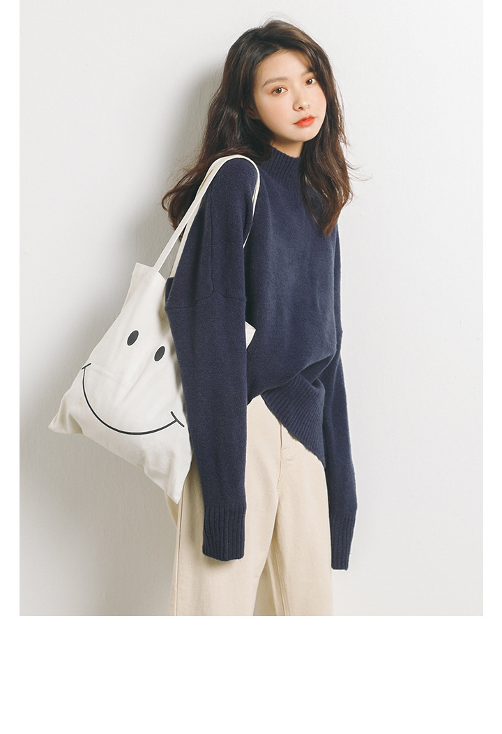 Rosy.B - Dropped Shoulder High-Neck Knit Sweater