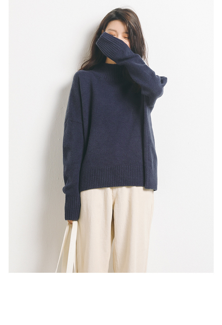 Rosy.B - Dropped Shoulder High-Neck Knit Sweater