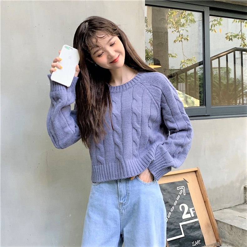 Seoulflash - Haut en tricot jacquard à manches longues