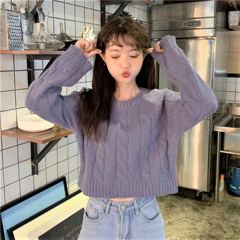 Seoulflash - Haut en tricot jacquard à manches longues