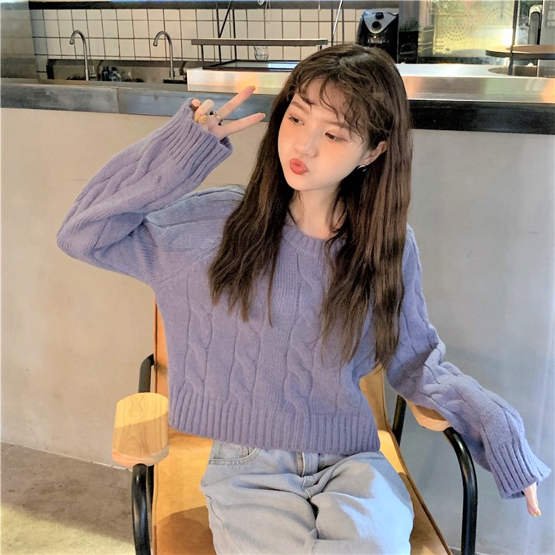Seoulflash - Haut en tricot jacquard à manches longues