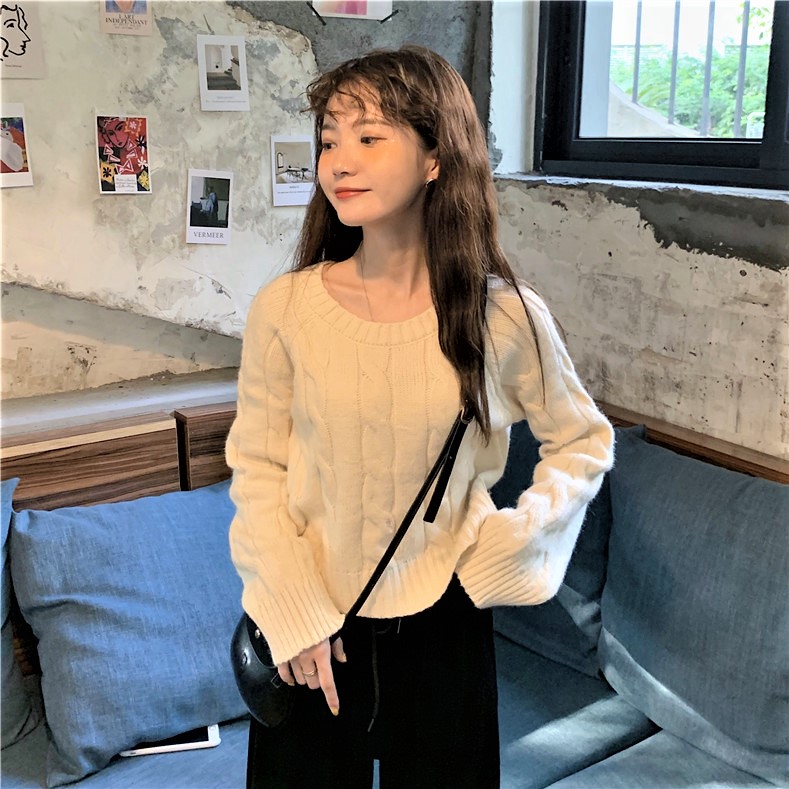 Seoulflash - Haut en tricot jacquard à manches longues
