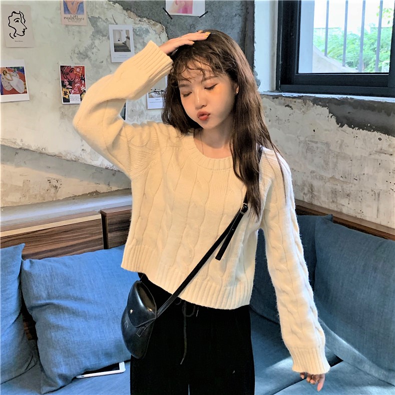 Seoulflash - Haut en tricot jacquard à manches longues
