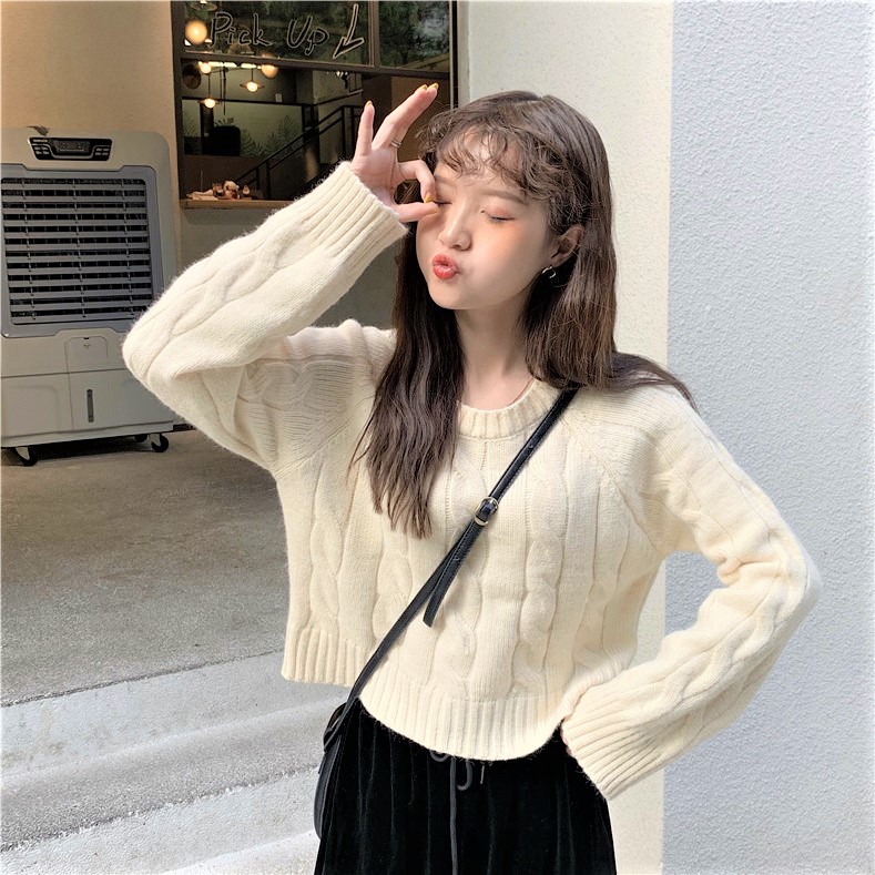 Seoulflash - Haut en tricot jacquard à manches longues