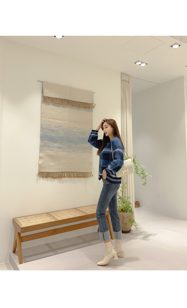 Seoulflash - Pull à manches longues en tricot à carreaux