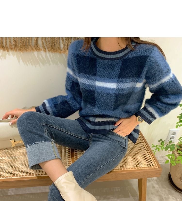 Seoulflash - Pull à manches longues en tricot à carreaux