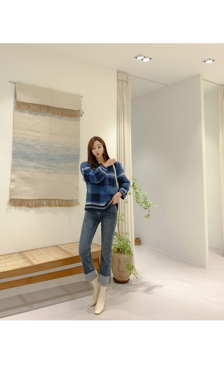 Seoulflash - Pull à manches longues en tricot à carreaux